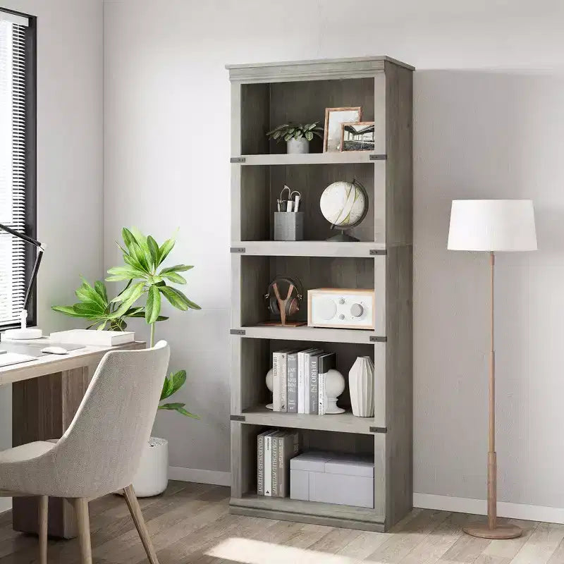 Libreria a 5 Ripiani, Scaffale in Stile Rustico con Spazio di Archiviazione, Libreria Aperta Alta 171 cm, Scaffale in Legno a 5 Ripiani per Soggiorno
