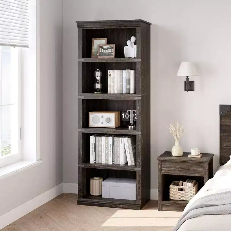 Libreria a 5 Ripiani, Scaffale in Stile Rustico con Spazio di Archiviazione, Libreria Aperta Alta 171 cm, Scaffale in Legno a 5 Ripiani per Soggiorno