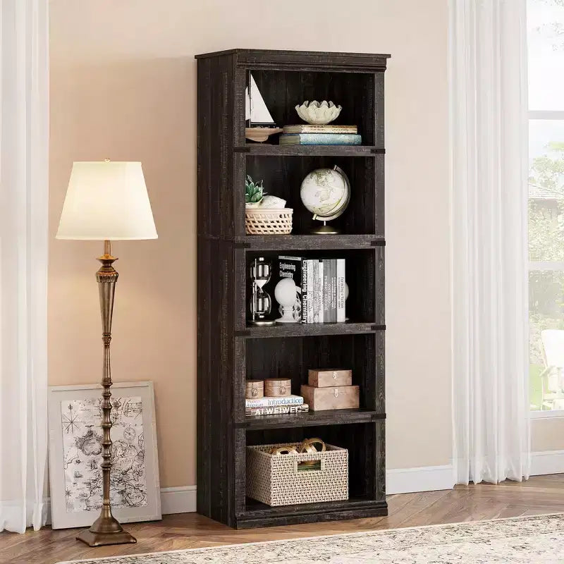 Libreria a 5 Ripiani, Scaffale in Stile Rustico con Spazio di Archiviazione, Libreria Aperta Alta 171 cm, Scaffale in Legno a 5 Ripiani per Soggiorno