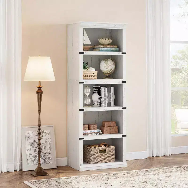 Libreria a 5 Ripiani, Scaffale in Stile Rustico con Spazio di Archiviazione, Libreria Aperta Alta 171 cm, Scaffale in Legno a 5 Ripiani per Soggiorno