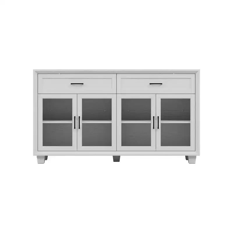 Famapy Legno - Credenza a buffet venata con ante in vetro e cassetti - Contenitore multi-ambiente per sala da pranzo/soggiorno - Mobile contenitore