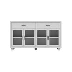 Famapy Legno - Credenza a buffet venata con ante in vetro e cassetti - Contenitore multi-ambiente per sala da pranzo/soggiorno - Mobile contenitore