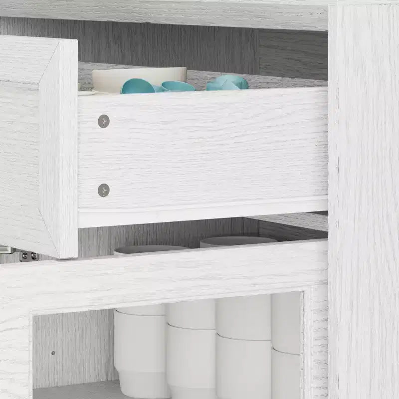 Famapy Legno - Credenza a buffet venata con ante in vetro e cassetti - Contenitore multi-ambiente per sala da pranzo/soggiorno - Mobile contenitore