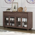 Famapy Legno - Credenza a buffet venata con ante in vetro e cassetti - Contenitore multi-ambiente per sala da pranzo/soggiorno - Mobile contenitore