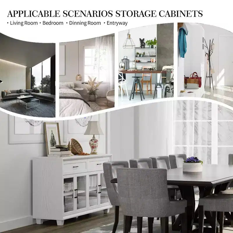 Famapy Legno - Credenza a buffet venata con ante in vetro e cassetti - Contenitore multi-ambiente per sala da pranzo/soggiorno - Mobile contenitore