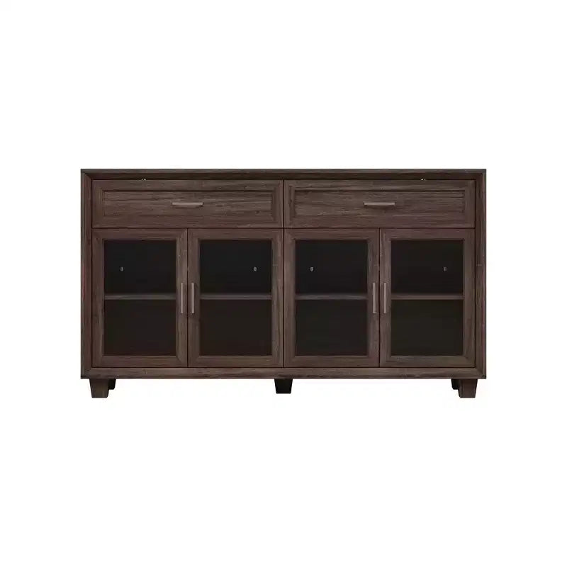 Famapy Legno - Credenza a buffet venata con ante in vetro e cassetti - Contenitore multi-ambiente per sala da pranzo/soggiorno - Mobile contenitore
