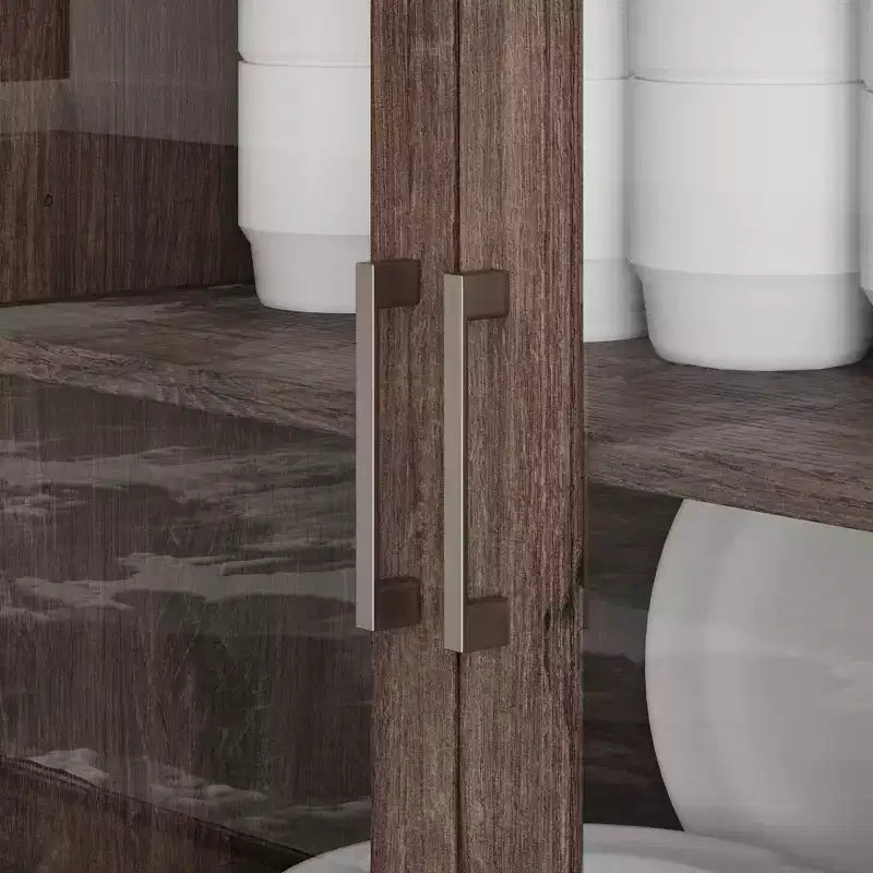 Famapy Legno - Credenza a buffet venata con ante in vetro e cassetti - Contenitore multi-ambiente per sala da pranzo/soggiorno - Mobile contenitore