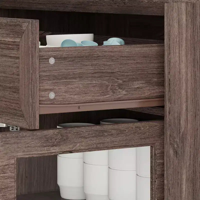 Famapy Legno - Credenza a buffet venata con ante in vetro e cassetti - Contenitore multi-ambiente per sala da pranzo/soggiorno - Mobile contenitore