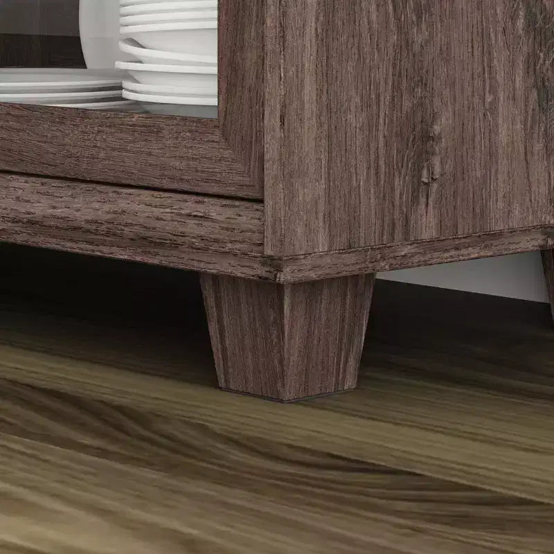 Famapy Legno - Credenza a buffet venata con ante in vetro e cassetti - Contenitore multi-ambiente per sala da pranzo/soggiorno - Mobile contenitore
