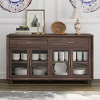Famapy Wood - Grain Buffet Sideboard with Glass Doors & Drawers - Multi - Room Storage for Dining/Living Spaces Storage Cabinet
