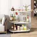 Gold Bar Carts with 4-Tiers Storage ShelvesMobile Bar Seving Carts On Wheels with Wine Rack and Glass Holder for Kitchen, Dining Room, Living Room