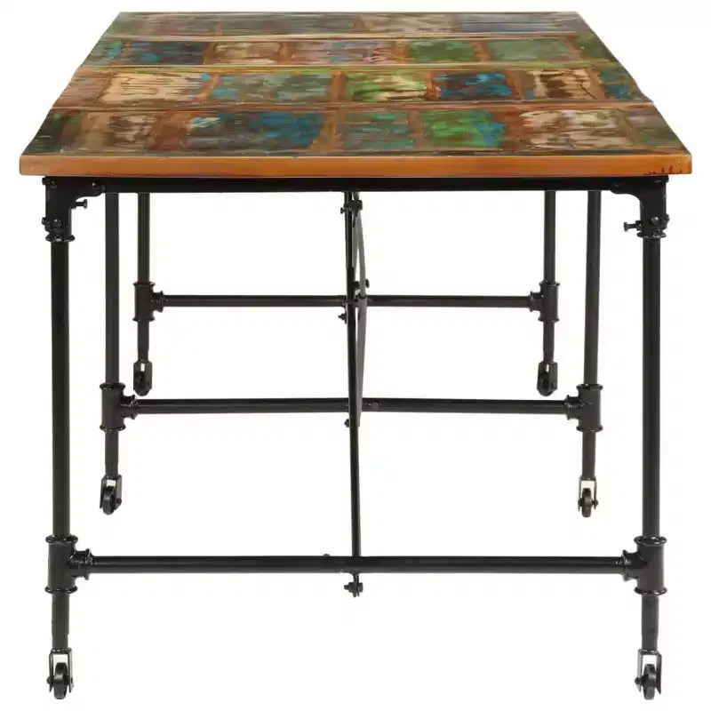 Tavolo da pranzo in legno massello di recupero multicolore e acciaio verniciato a polvere - Multicolore 86,6 x 35,4 x 30,3