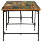 Tavolo da pranzo in legno massello di recupero multicolore e acciaio verniciato a polvere - Multicolore 86,6 x 35,4 x 30,3