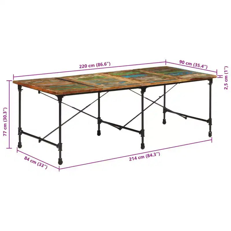 Tavolo da pranzo in legno massello di recupero multicolore e acciaio verniciato a polvere - Multicolore 86,6 x 35,4 x 30,3