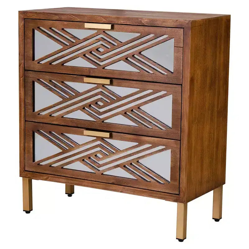COZAYH 3-Drawer Accent Dresser Mirror Front Storage Cabinet Modern Wood Furniture for Bedroom Living Room Entryway Decor Wood