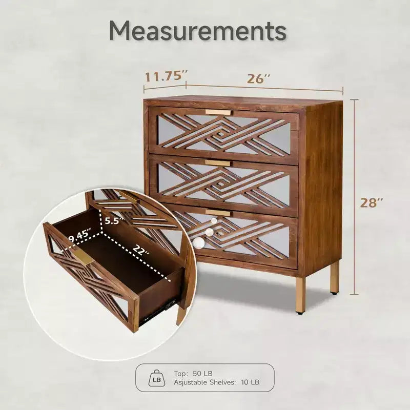 COZAYH Cassettiera d'appoggio a 3 cassetti con specchio, mobile contenitore moderno in legno per camera da letto, soggiorno, ingresso, arredamento, legno