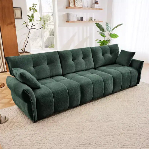 3 Seater Has Solid Wood Frame Sofa with 2 Pillows Textured Chenille Cover for Living Rooms Green