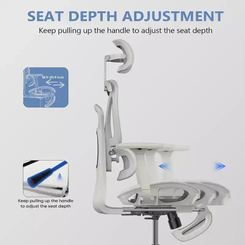 Sedia da ufficio ergonomica in rete con poggiapiedi, sedia da computer per persone robuste con poggiatesta regolabile in 3D e braccioli regolabili in 4D