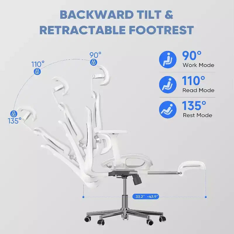 Sedia da ufficio ergonomica in rete con poggiapiedi, sedia da computer per persone robuste con poggiatesta regolabile in 3D e braccioli regolabili in 4D