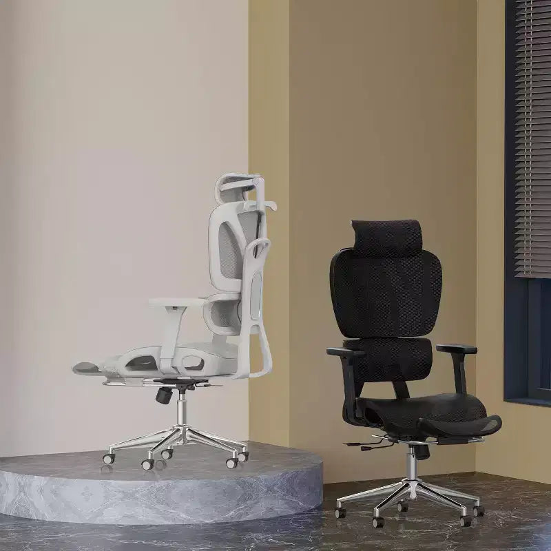 Sedia da ufficio ergonomica in rete con poggiapiedi, sedia da computer per persone robuste con poggiatesta regolabile in 3D e braccioli regolabili in 4D