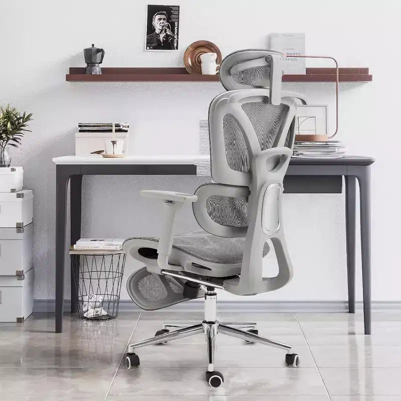 Sedia da ufficio ergonomica in rete con poggiapiedi, sedia da computer per persone robuste con poggiatesta regolabile in 3D e braccioli regolabili in 4D