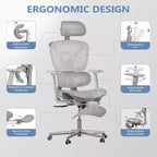Sedia da ufficio ergonomica in rete con poggiapiedi, sedia da computer per persone robuste con poggiatesta regolabile in 3D e braccioli regolabili in 4D