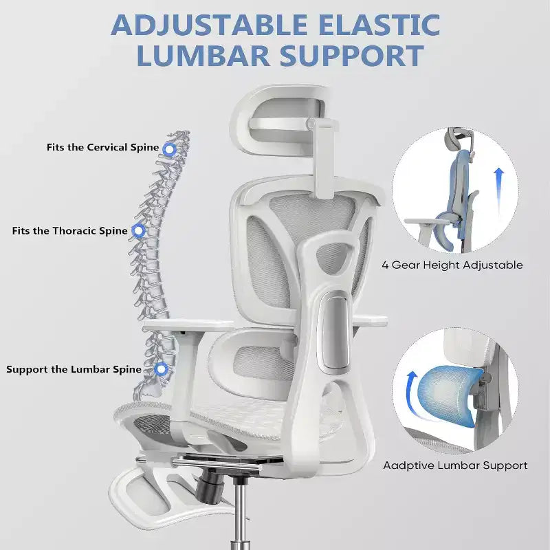 Sedia da ufficio ergonomica in rete con poggiapiedi, sedia da computer per persone robuste con poggiatesta regolabile in 3D e braccioli regolabili in 4D