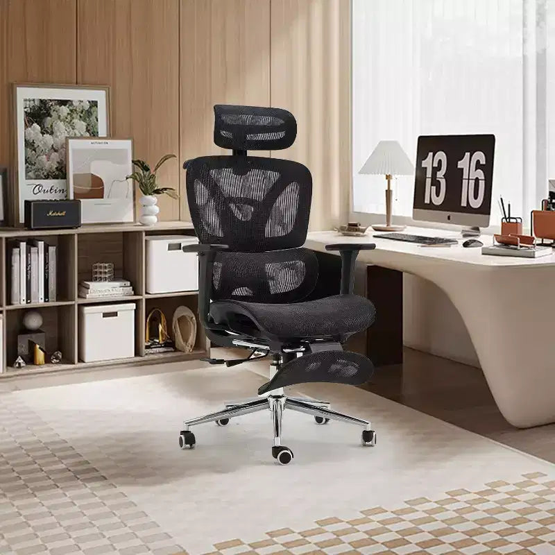 Sedia da ufficio ergonomica in rete con poggiapiedi, sedia da computer per persone robuste con poggiatesta regolabile in 3D e braccioli regolabili in 4D