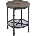 VINGLI 20 Round Side Table, Small End Tables with Metal Mesh, Farmhouse Side Tables for Living Room, Office, Corner, Walnut
