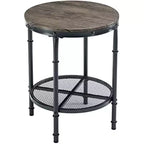VINGLI 20 Round Side Table, Small End Tables with Metal Mesh, Farmhouse Side Tables for Living Room, Office, Corner, Walnut