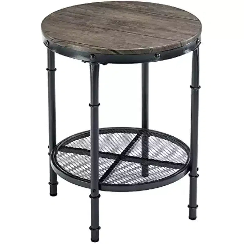 VINGLI 20 Round Side Table, Small End Tables with Metal Mesh, Farmhouse Side Tables for Living Room, Office, Corner, Walnut
