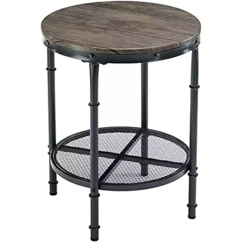 VINGLI 20 Round Side Table, Small End Tables with Metal Mesh, Farmhouse Side Tables for Living Room, Office, Corner, Walnut