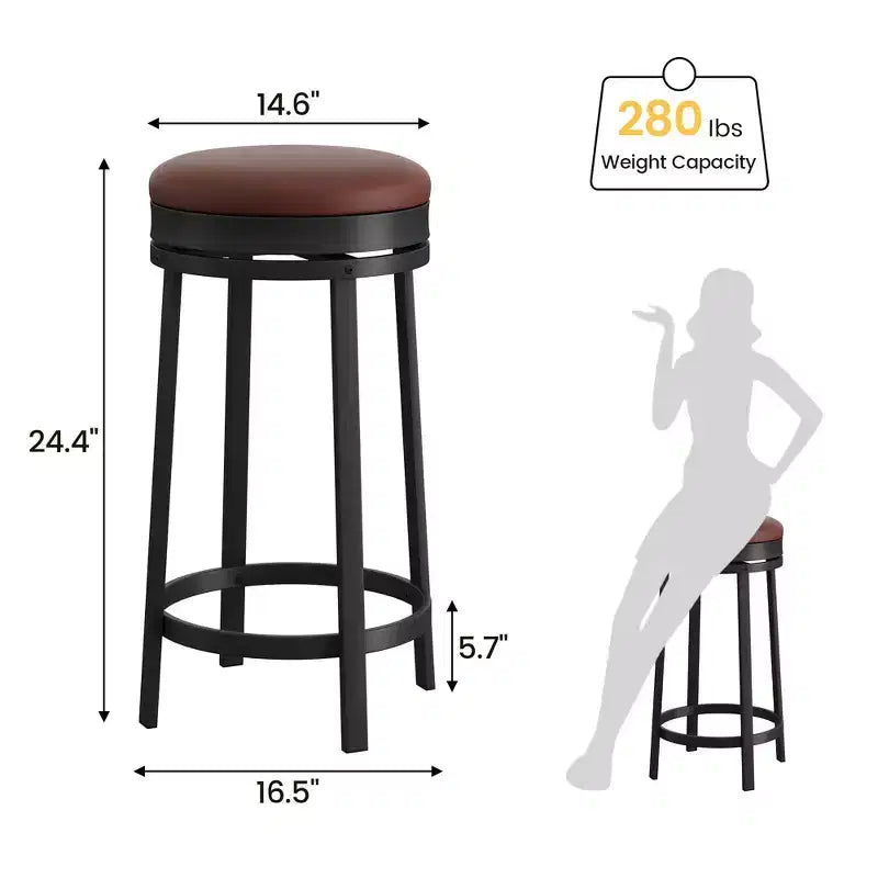 Sgabelli da Bar Girevoli a 360° Set da 2, Sgabelli da Bancone Alti 61 cm con Poggiapiedi, Rivestimento in Pelle PU e Struttura in Metallo per Cucina, Sala da Pranzo, Marrone