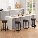Sgabelli da Bar Girevoli a 360° Set da 2, Sgabelli da Bancone Alti 61 cm con Poggiapiedi, Rivestimento in Pelle PU e Struttura in Metallo per Cucina, Sala da Pranzo, Marrone