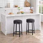 Sgabelli da Bar Girevoli a 360° Set da 2, Sgabelli da Bancone Alti 61 cm con Poggiapiedi, Rivestimento in Pelle PU e Struttura in Metallo per Cucina, Sala da Pranzo, Marrone