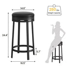 Sgabelli da Bar Girevoli a 360° Set da 2, Sgabelli da Bancone Alti 61 cm con Poggiapiedi, Rivestimento in Pelle PU e Struttura in Metallo per Cucina, Sala da Pranzo, Marrone