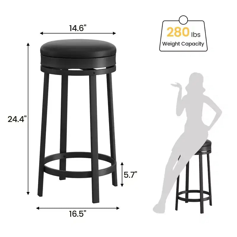 Sgabelli da Bar Girevoli a 360° Set da 2, Sgabelli da Bancone Alti 61 cm con Poggiapiedi, Rivestimento in Pelle PU e Struttura in Metallo per Cucina, Sala da Pranzo, Marrone