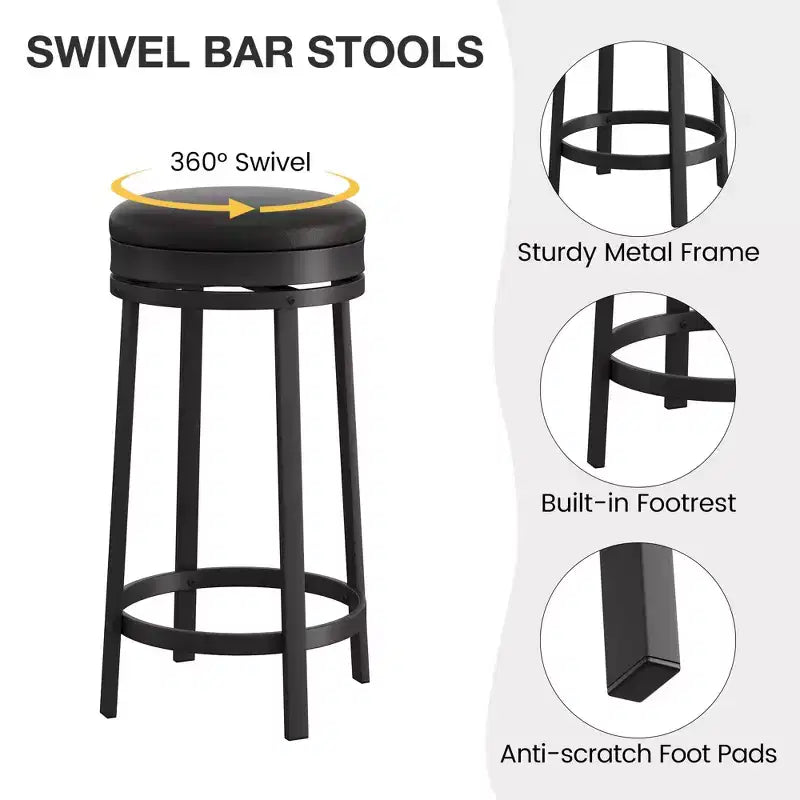 Sgabelli da Bar Girevoli a 360° Set da 2, Sgabelli da Bancone Alti 61 cm con Poggiapiedi, Rivestimento in Pelle PU e Struttura in Metallo per Cucina, Sala da Pranzo, Marrone