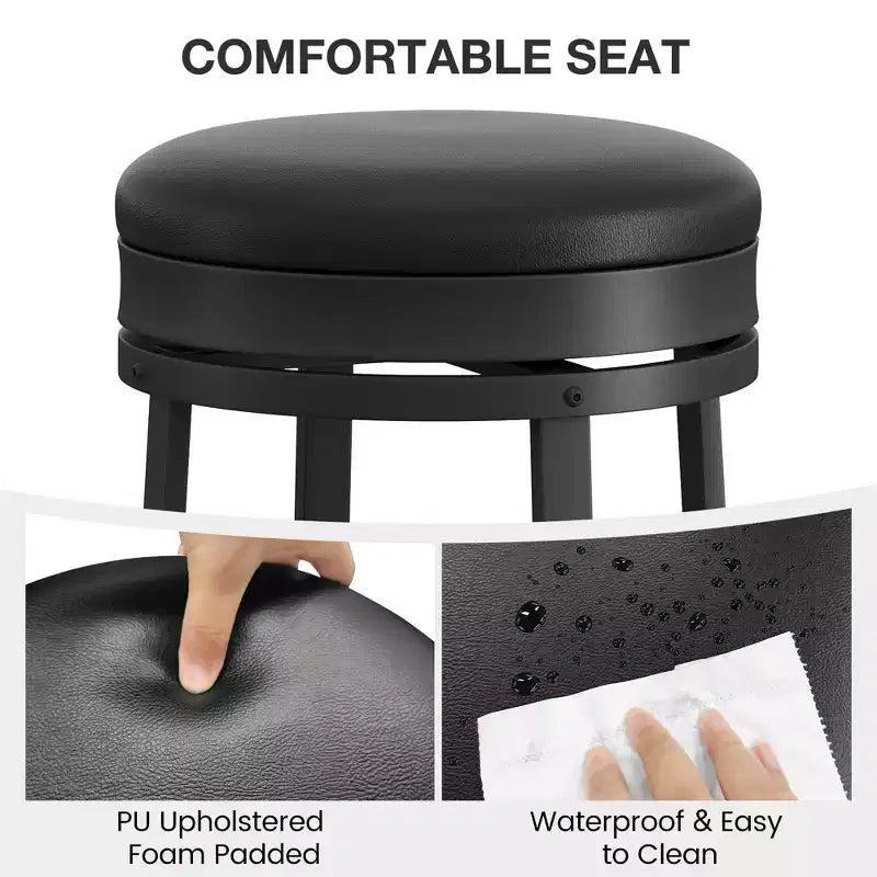 Sgabelli da Bar Girevoli a 360° Set da 2, Sgabelli da Bancone Alti 61 cm con Poggiapiedi, Rivestimento in Pelle PU e Struttura in Metallo per Cucina, Sala da Pranzo, Marrone