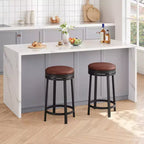 Sgabelli da Bar Girevoli a 360° Set da 2, Sgabelli da Bancone Alti 61 cm con Poggiapiedi, Rivestimento in Pelle PU e Struttura in Metallo per Cucina, Sala da Pranzo, Marrone