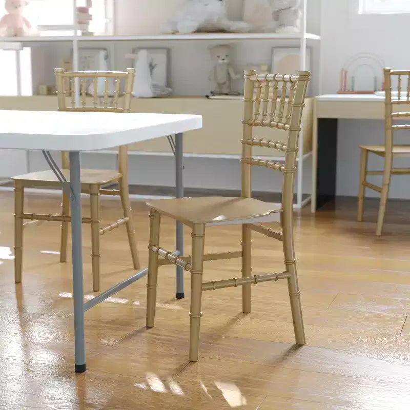 6 sedie Chiavari dorate in resina per bambini, per feste ed eventi, per uso commerciale e residenziale