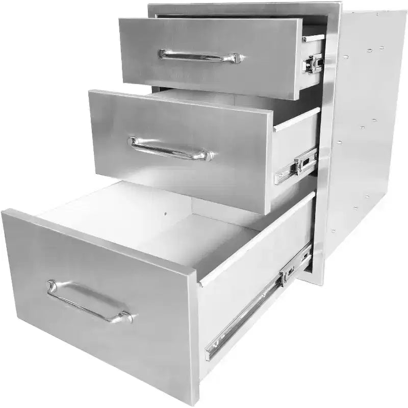 Outdoor Kitchen Drawer, 3-Layer Stainless Steel Flush Mount BBQ Drawer for Outdoor Kitchens & BBQ Islands
