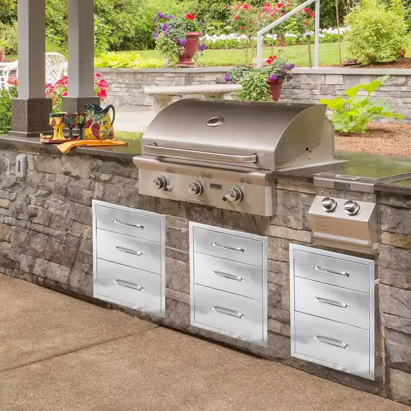 Cassetto da cucina per esterni, cassetto BBQ a incasso a 3 strati in acciaio inossidabile per cucine da esterno e isole barbecue