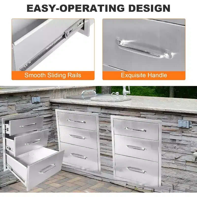 Cassetto da cucina per esterni, cassetto BBQ a incasso a 3 strati in acciaio inossidabile per cucine da esterno e isole barbecue