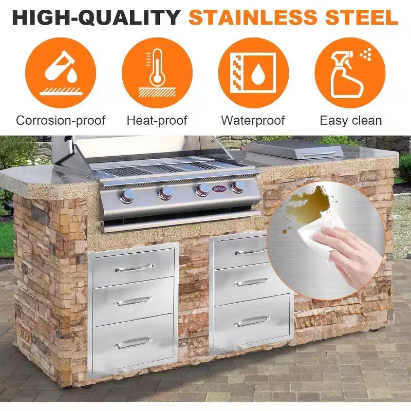Cassetto da cucina per esterni, cassetto BBQ a incasso a 3 strati in acciaio inossidabile per cucine da esterno e isole barbecue