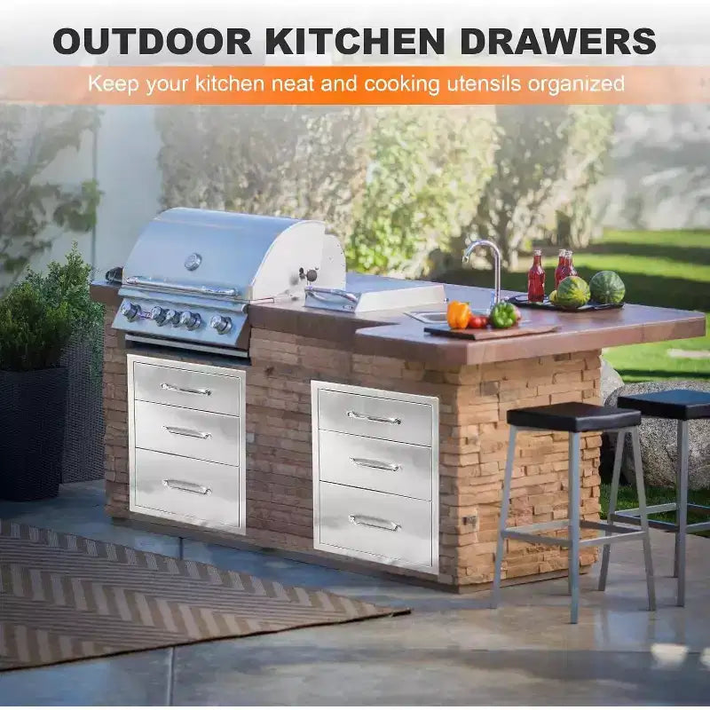 Cassetto da cucina per esterni, cassetto BBQ a incasso a 3 strati in acciaio inossidabile per cucine da esterno e isole barbecue