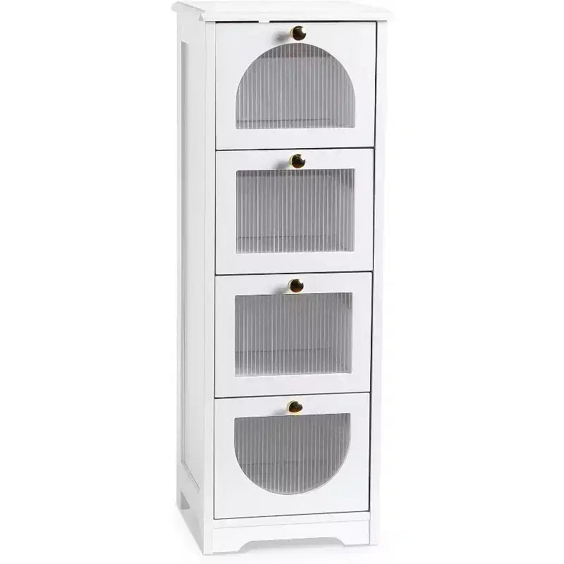 Acekool Bathroom Floor Cabinet with 4 Drawers, Semi-Transparent Sunbreak Panels&Waterproof White Finish  Compact Storage for Bathroom, Living Room