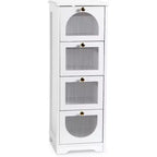 Acekool Bathroom Floor Cabinet with 4 Drawers, Semi-Transparent Sunbreak Panels&Waterproof White Finish  Compact Storage for Bathroom, Living Room
