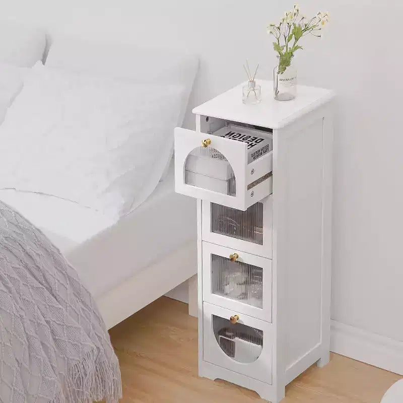 Acekool Mobiletto da Bagno con 4 Cassetti, Pannelli Semitrasparenti e Finitura Bianca Impermeabile, Contenitore Compatto per Bagno, Salotto