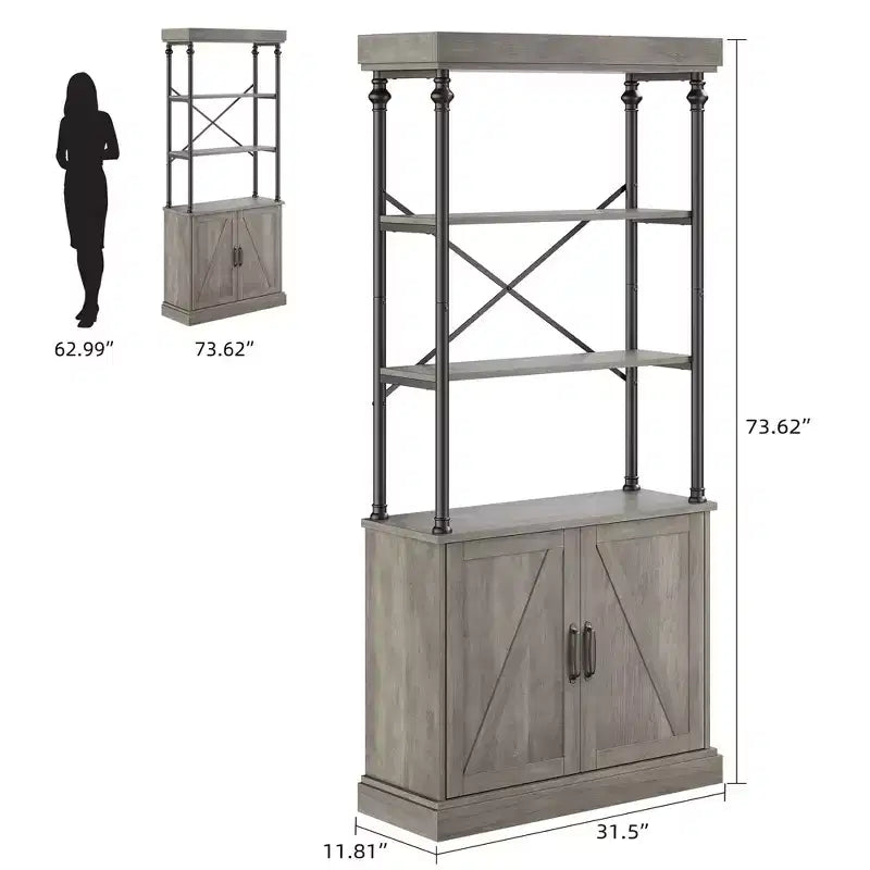 Libreria Industriale 73,62 con Ante, Scaffale in Legno e Metallo Vintage - Libreria a 4 Livelli Stile Rustico con Armadietto